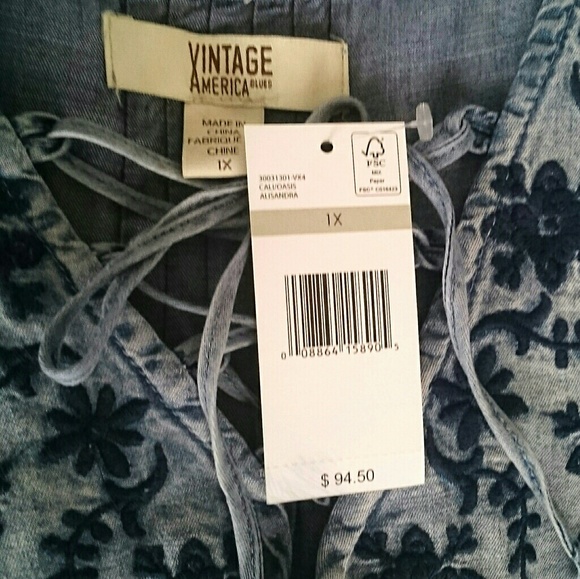 Vintage America Blues Chambray Shift Dress Blue 1X - Picture 4 of 6